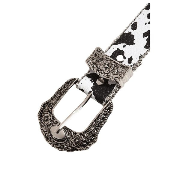4418 Women\'s Cow Print Western Leather Belt Fashion Waist Belts Black White